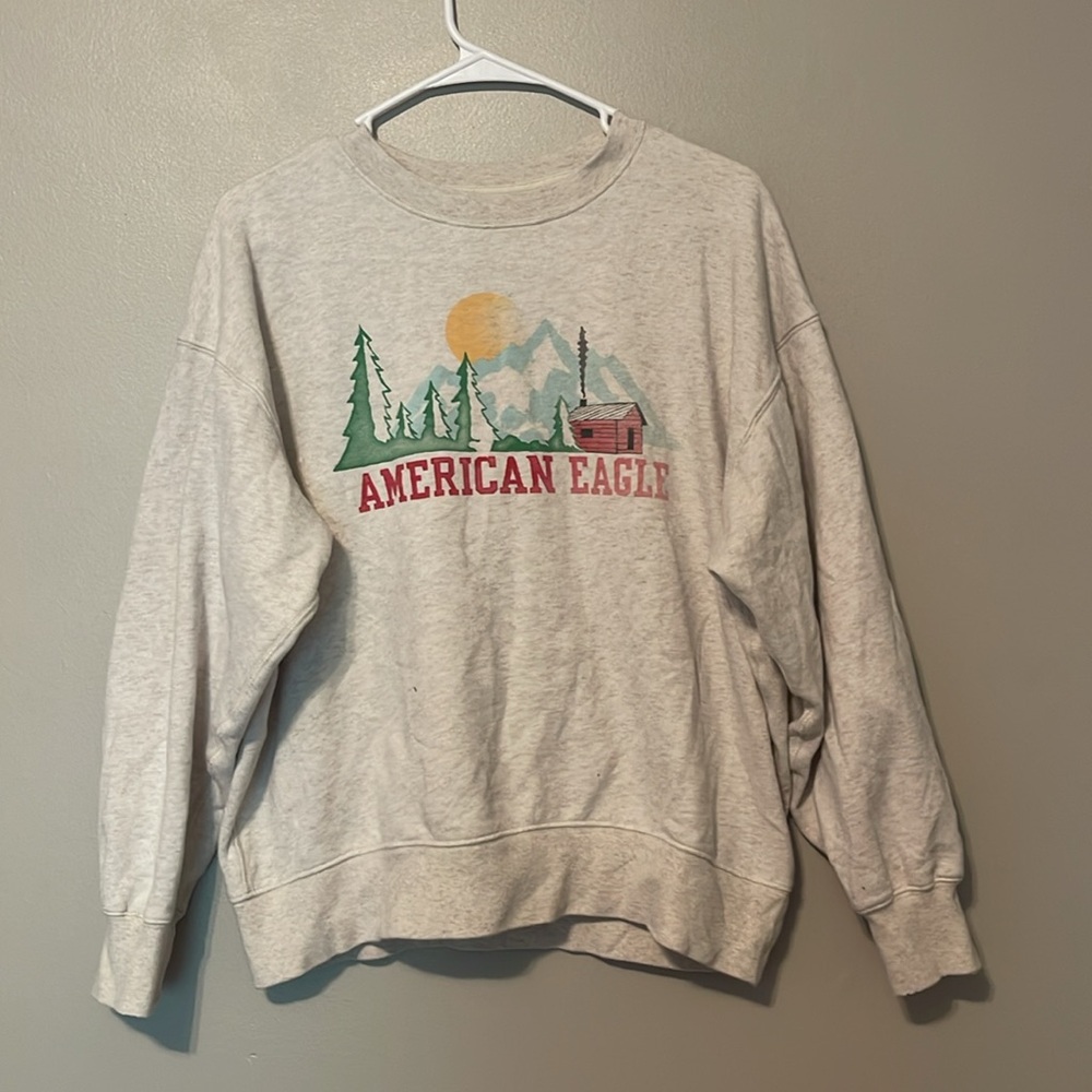 American Eagle Women's Fleece Oversized Vintage Crew Neck Sweatshirt - Picture 4 of 6